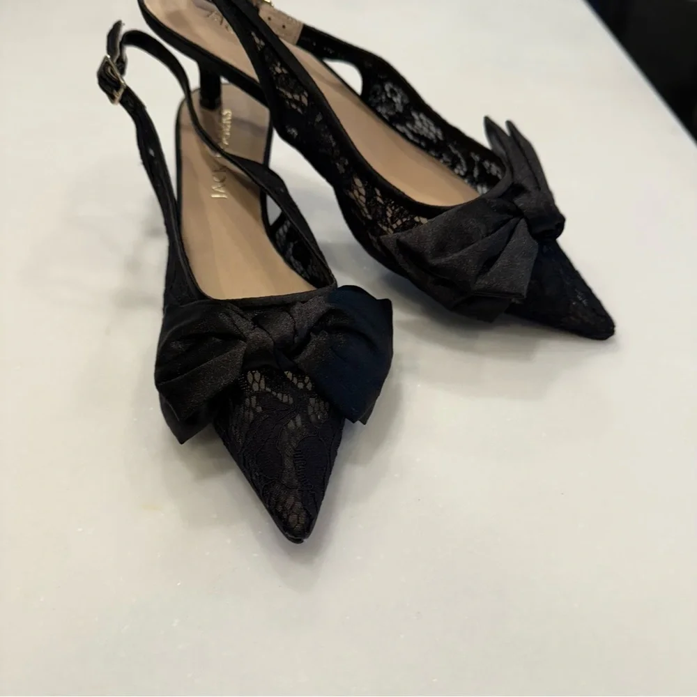 Jack Rogers Debra Kitten Heels Sling Back Floral Lace Satin Bow Sz 9M New In Box